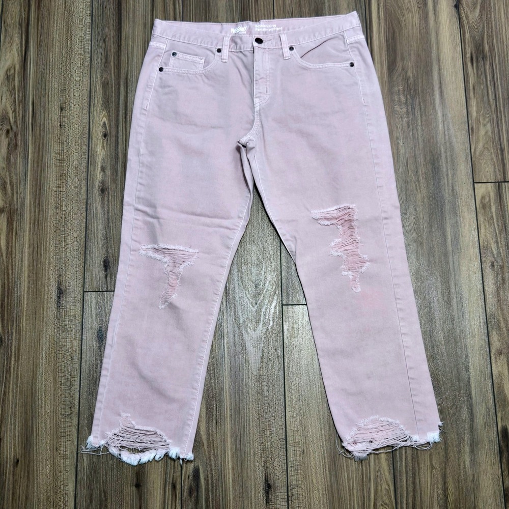 Mossimo Denim Pink Distressed Boyfriend Crop Jeans 10/30R Raw Hem Dusty Rose